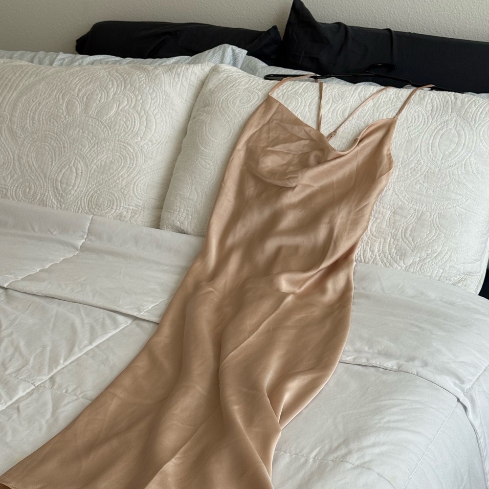 Show Me Your MuMu Satin Slip Dress in Tan